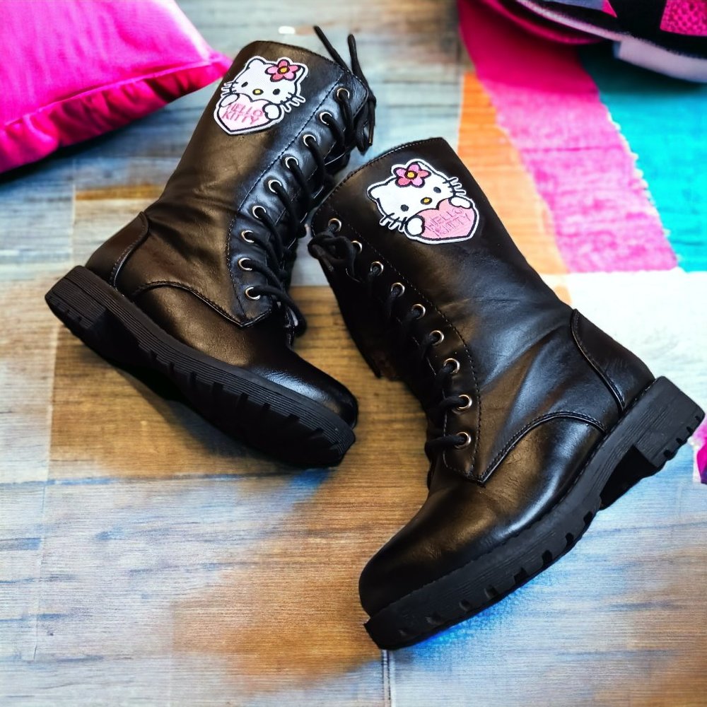 Black Kids Boots with Cute Hello Kitty Design